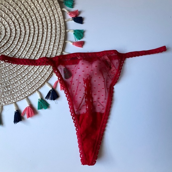 Victoria's Secret Dream Angels Dotted Mesh Lace-Up V-String Panty Red XXL NEW - Picture 4 of 7